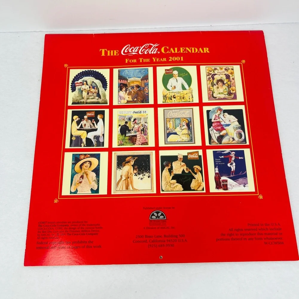 Coca-Cola Calendar 2001 Vintage Art Archives AMCAL Collectible Advertising Red